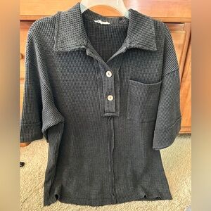 Mainstrip Mineral Washed Black Henley